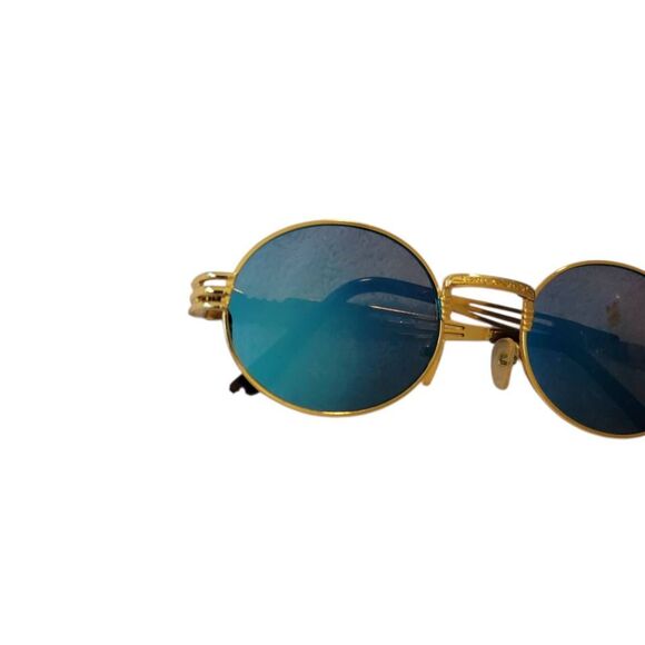 Gold Frame Blue Lens Fashion Sunglasses UV400 - Picture 10 of 10